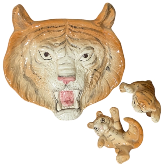 Vintage 90's OCI Omnibus Fitz & Floyd Japanese Ecology Series #1 Trio of Tigers - Picture 2 of 8